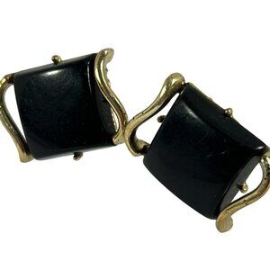 Silver Tone Metal Black Plastic Clip On Earrings Classic Career 1" Lightweight
